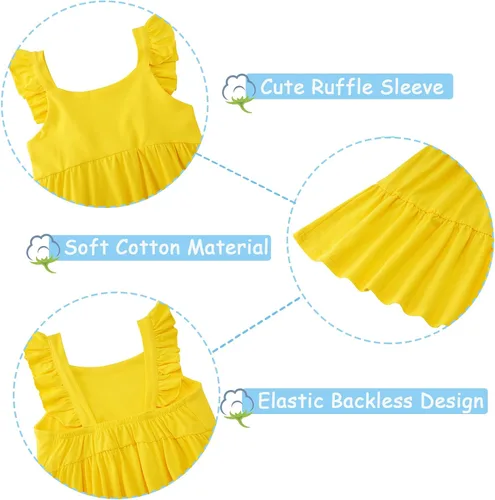 Vista 8 de Vieille Vestido de verano para niñas pequeñas, con volantes, sin mangas, casual, vestido de playa, escalonado, vestido de princesa para 2-8 años