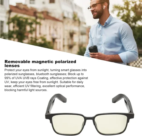 Vista 2 de Lentes inteligentes, gafas Bluetooth 5.3, lentes de audio inteligentes, micrófono integrado, altavoz IPX4, lentes de sol Bluetooth compatibles