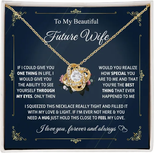 Vista 14 de Collar con texto en inglés «To My Future Wife & Prometido» – Joyería de compromiso con nudo de amor para novia