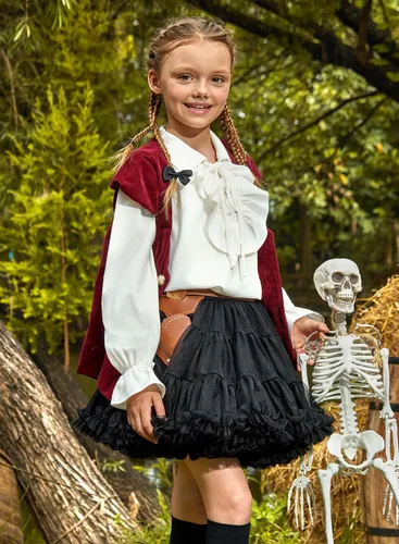 Vista 4 de Halloween - Ropa de pirata medieval para niños, camisa renacentista de jacobita escocesa Ghillie para niños de 4 a 12 años