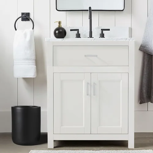 Vista 5 de Papelera decorativa de cerámica para baño (aspecto de mármol negro)