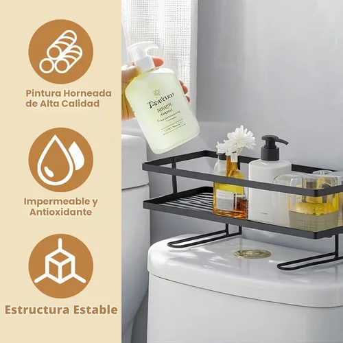 Vista 4 de PowerKing Estante de almacenamiento sobre el inodoro, organizador de baño Negro