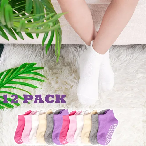 Vista 2 de SkiBeaut 12 pares de calcetines antideslizantes para niños y niñas con agarres, calcetines antideslizantes para niños pequeños de 1 a 7 años