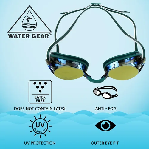 Vista 6 de Water Gear Gafas de natación Metallic Vision, antivaho Junior Fit para competición, cómodas y duraderas