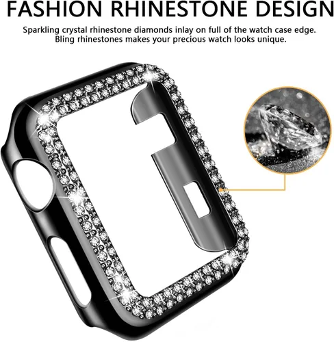 Vista 3 de Adepoy - Funda Compatible para Apple Watch de 1.496 Pulgadas Serie 3/2/1, con Brillantes, Funda Protectora con Marco de Pantalla para Mujer, Niña