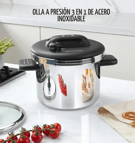 Vista 9 de KOCH SYSTEME CS Olla de presión de acero inoxidable, 6.3 cuartos de galón, bloqueo fácil de una pulsación, olla a presión de 3 ajustes de PSI