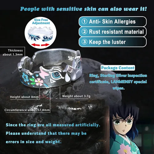 Vista 2 de LANMENSY Demon Slayer Anillos de anime Joyería original de plata de ley 925 "All24 estilos" nuevo Tamaño ajustable Kimetsu No Yaiba Cosplay Moda