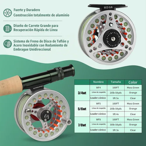 Vista 3 de M MAXIMUMCATCH Maxcatch Extreme Kit Combinado de Pesca con Mosca 3/5/6/8 Peso, Equipo de Caña y Carrete de Mosca para Principiantes, con Estuche