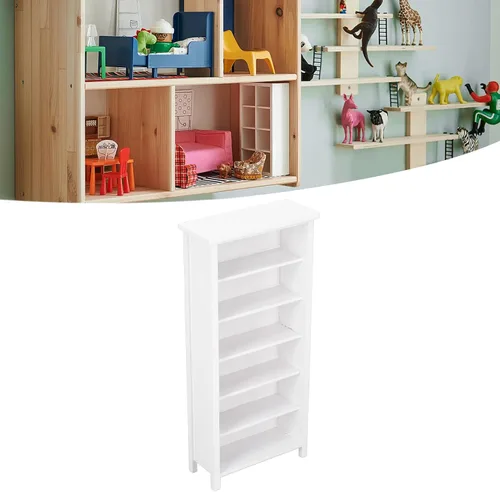 Vista 2 de RTLR Gabinete de libros para casa de muñecas, decoración de simulación, casa de muñecas de abedul en miniatura, a escala 1:12 para el hogar
