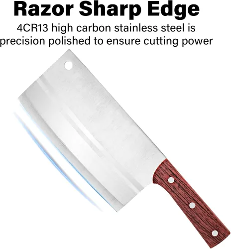 Vista 3 de TJ POP Cuchilla China de Chef, Cuchillo de Acero Inoxidable de 7.5 Pulgadas con Mango Ergonómico, Cuchillo de Cocina Ultra Afilado para Hogar