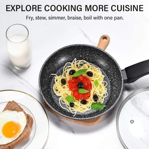 Vista 6 de CSK - Sartén antiadherente de 8 pulgadas con tapa, sartén antiadherente para huevos, sartén para tortilla con mango ergonómico y parte inferior