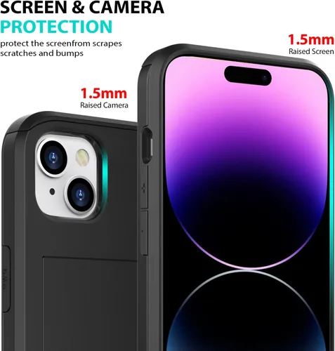 Vista 4 de ZUSLAB Funda con ranura para tarjetero compatible con Apple iPhone 15 de 6.1 pulgadas 2023, funda tipo cartera para teléfono con 1 protector de Negro
