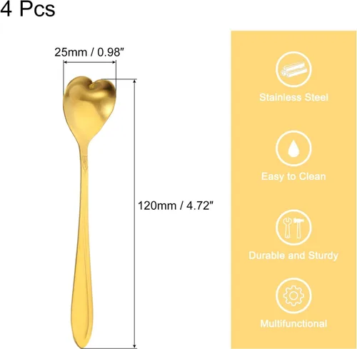 Vista 2 de uxcell 4 cucharas de flores de acero inoxidable con forma de corazón de 5 pulgadas, cuchara de café pequeña cucharadita de postre para pastel