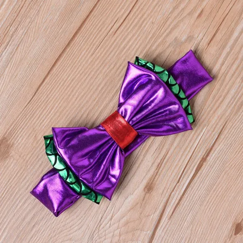 Vista 8 de Traje de baño de sirena para niños pequeños, conjunto de bikini con diadema, conjunto de 3 piezas