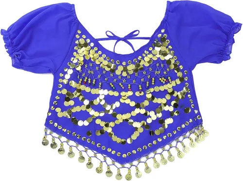 Vista 7 de iEFiEL - Disfraz de danza del vientre para mujer, para Halloween, carnaval, India, danza superior, pantalones para la cadera, bufanda, accesorio