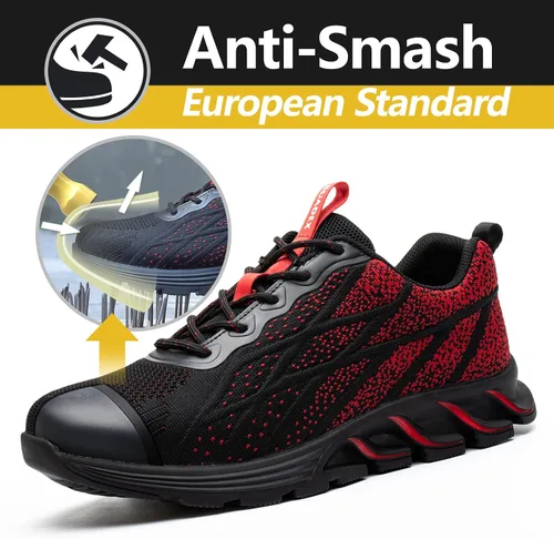 Vista 2 de SUADEX Zapatos de punta de acero para mujeres y hombres, zapatos de seguridad antideslizantes, transpirables, ligeros, a prueba de pinchazos