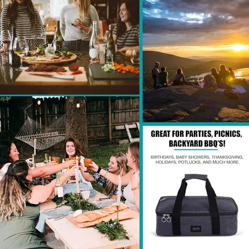 Vista 7 de Estuche de transporte aislado para almacenamiento de alimentos fríos o calientes, perfecto para comidas comidas, fiestas, picnics y comidas al aire