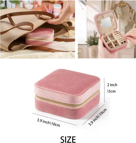 Vista 5 de ZPROW Joyero de viaje de terciopelo de felpa, organizador de joyas de viaje, estuche de viaje para joyas, caja de joyería de viaje, pequeña caja