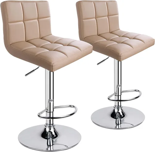 Vista 12 de Taburetes de bar de leopardo, moderno taburete giratorio ajustable de piel sintética con respaldo, juego de 2 (gris claro) Moderno, giratorio