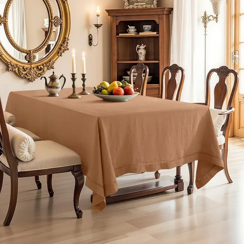 Vista 2 de Linen World - Mantel de lino de otoño de 90 x 60 pulgadas, mantel rectangular lavable de lino francés para comedor, al aire libre, bodas