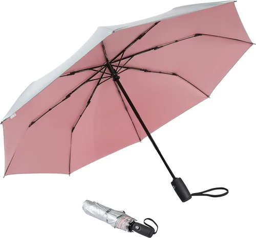 Vista 10 de G4Free Paraguas de viaje con protección UV UPF 50+ de 42/46 pulgadas con Negro/Plateado