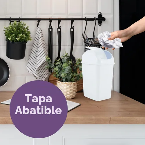 Vista 5 de Superio Mini tacho de basura de escritorio con tapa superior giratoria, contenedor de basura portátil de plástico para encimera, escritorio