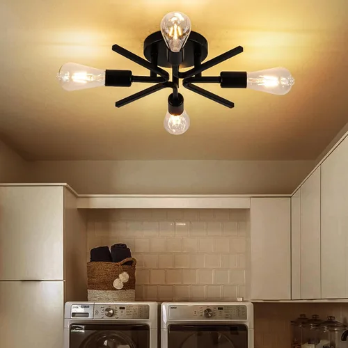 Vista 8 de 4 Luces Estilo Granja Sputnik Accesorios de Iluminación Accesorios de Techo Negro Industrial Lámpara Empotrada de Montaje al Ras Accesorio de Luz
