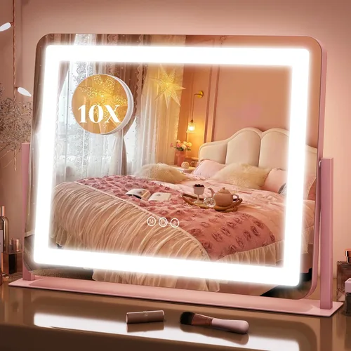 Vista 37 de FENNIO - Espejo de tocador con luces, espejo de maquillaje iluminado LED, pantalla táctil con 3 modos de iluminación, regulable, para mesa