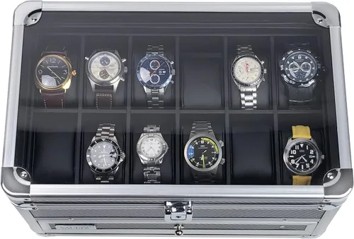 Vista 3 de Vaultz Caja de reloj con bloqueo, grande, VZ03979, transparente, cromada