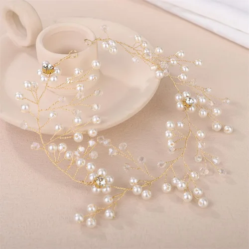 Vista 4 de Aimimier Diadema de pelo de novia con perlas de imitación y cristal, para novia, dama de honor, fiesta de graduación, festival, joyería