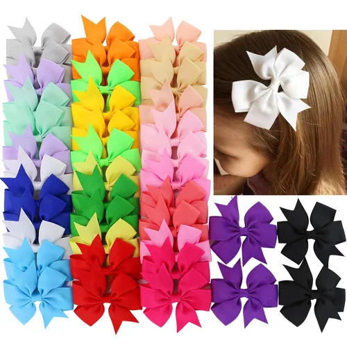 Vista 8 de 60 piezas de broches para el pelo con lazos para bebés: broches de 2 pulgadas totalmente forrados para bebés y niñas (30 pares)