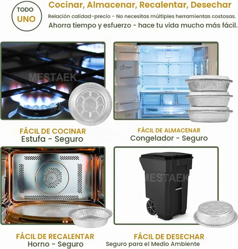 Vista 5 de Sartenes redondos de papel de aluminio de 7 pulgadas con tapas transparentes, paquete de 50 Apto para horno y congelador, diseño desechable, ideal