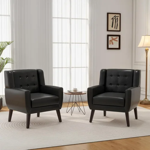 Vista 21 de Accent Chair Set of 1, Comfy Reading Armchair, Beige Linen Blend, Tufted Button Backrest, Solid Wood Frame, Upholstered Club Single Sofa Chairs