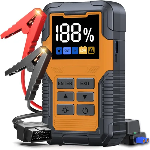 Vista 14 de Arrancador de Batería, Arrancador de Batería Portátil, Arrancador de Batería de Coche con 3 Modos de Linterna, Brújula, Banco de Energía y Cable