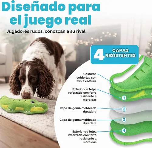 Vista 3 de Outward Hound Tough Skinz - Juguete para perro, felpa duradera con forro 2X, sin relleno, chirriador jumbo, cocodrilo, 9.5 pulgadas Lagarto Verde