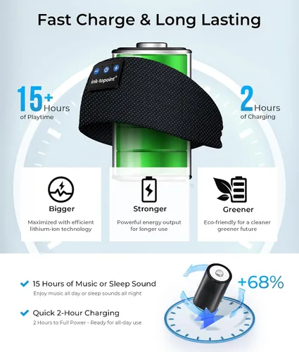 Vista 4 de ink-topoint Auriculares para dormir con diadema Bluetooth, auriculares Negro