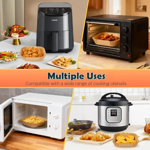 Vista 6 de BYKITCHEN Forros pequeños para freidora de aire de 1 a 3 cuartos de galón, hoja de papel pergamino mini freidora de aire de 5.5 pulgadas, compatible