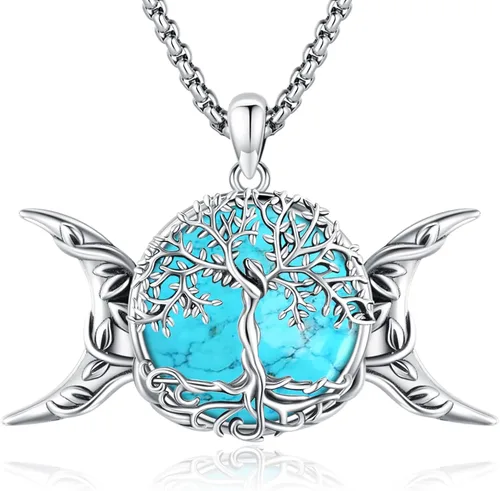 Vista 55 de Joyas de turquesa para mujeres y hombres de plata de ley 925 con colgante de urna para cenizas, collar con medallón de imagen, martillo de Thor