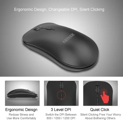 Vista 3 de Arteck - Combo de teclado y mouse inalámbricos 2.4G, ultra compacto, delgado, teclado de tamaño completo de acero inoxidable y mouse ergonómico