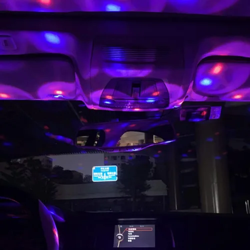 Vista 3 de SOLUSTRE Proyector de luces LED de discoteca para coche, luz USB, luces de fiesta activadas por sonido, enchufe USB, mini discoteca giratoria