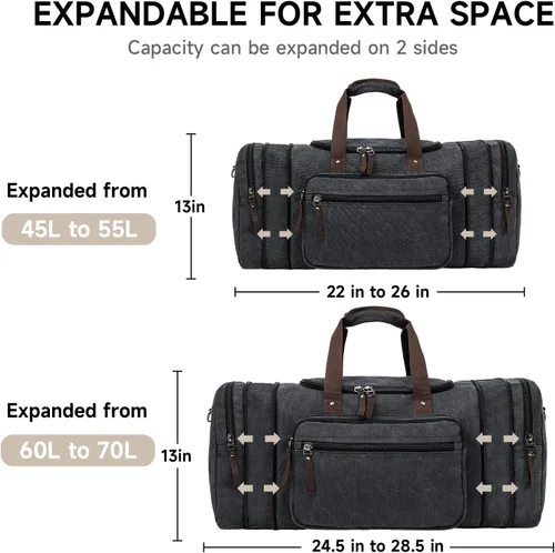 Vista 4 de Bolsa de lona expandible para hombres de viaje, bolsa de viaje para el fin de semana, bolsa de viaje para hombre, bolsa de lona para gimnasio