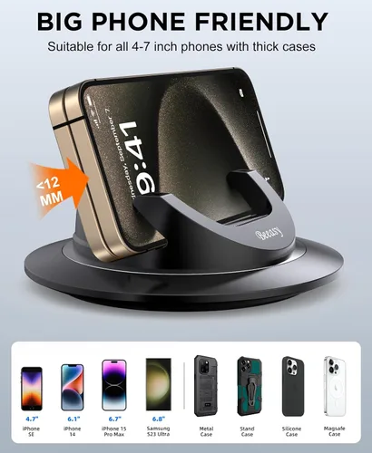 Vista 6 de Beeasy Soporte de teléfono celular para salpicadero de automóvil, soporte de teléfono con silicona giratoria de 360°, antideslizante, soporte