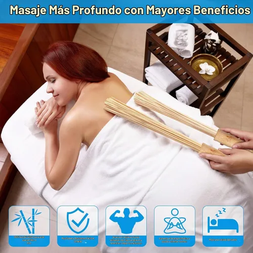 Vista 3 de Varilla de masaje de bambú para la espalda,Palillos de rodillo de masaje,Terapia de bambú Masaje Herramientas corporales para relajar los músculos