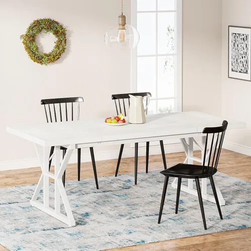 Vista 14 de Tribesigns Mesa de comedor estilo granja para 6 personas, mesa de comedor rectangular de madera de 70.8 pulgadas, mesa de cocina rústica con patas