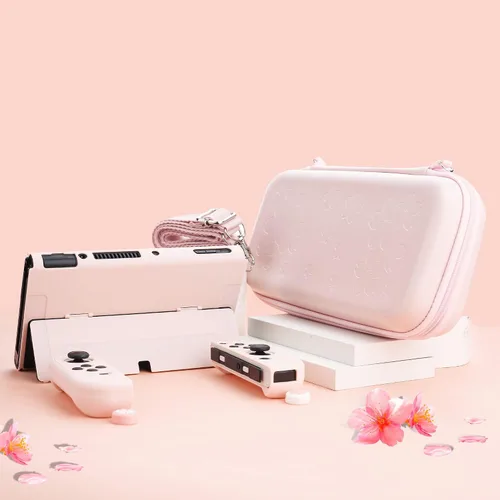 Vista 6 de 9 in 1 Carrying Case for Nintendo Switch OLED, GLDRAM Cute Accessories Kit with Travel Case, Hard PC Cover, Glass Screen Protector, Thumb Grip Caps
