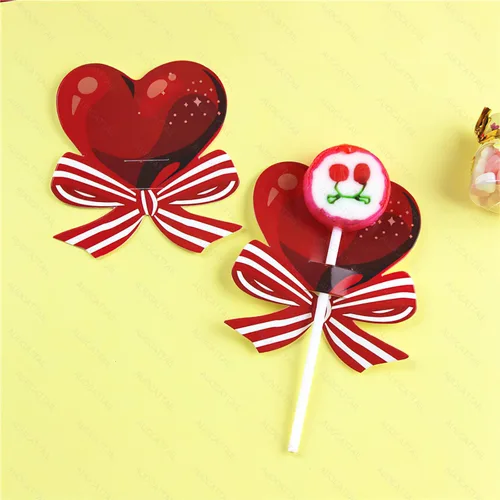 Vista 4 de AUOCATTAIL 100 tarjetas de papel de piruleta para el día de San Valentín, diseño de corazón rojo, piruleta, tarjetas de papel decoradas, tarjetas