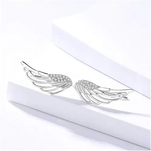 Vista 2 de Izpack Aretes de plata de ley S295 con alas de ángel CZ para mujeres y niñas, Cristal, Circonia cúbica