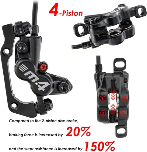 Vista 3 de JFOYH Juego de frenos hidráulicos MTB de 4 pistones con rotores de disco flotante de 6.299 in, kit de freno de disco hidráulico delantero y trasero