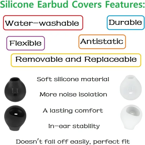 Vista 5 de Eartips - Puntas de repuesto de silicona suave compatibles con Samsung Galaxy Note 5/Note 7/s7/s6/s6 Edge/Level U, 10 pares, blanco y negro