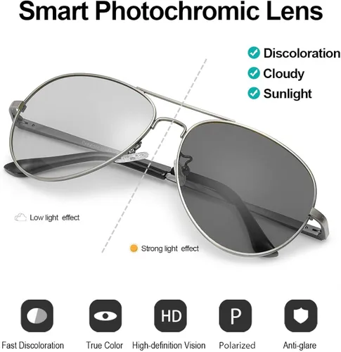 Vista 2 de SODQW Gafas de sol polarizadas fotocromáticas para hombre gafas de sol deportivas de aviador protección UV 400 con marco de metal grande